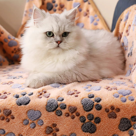 1 Pack 3 Blankets Super Soft Fluffy Premium Fleece Pet Blanket Flannel Throw for Dog Puppy Cat Paw Brown/Pink/White Small(23x16 inch)
