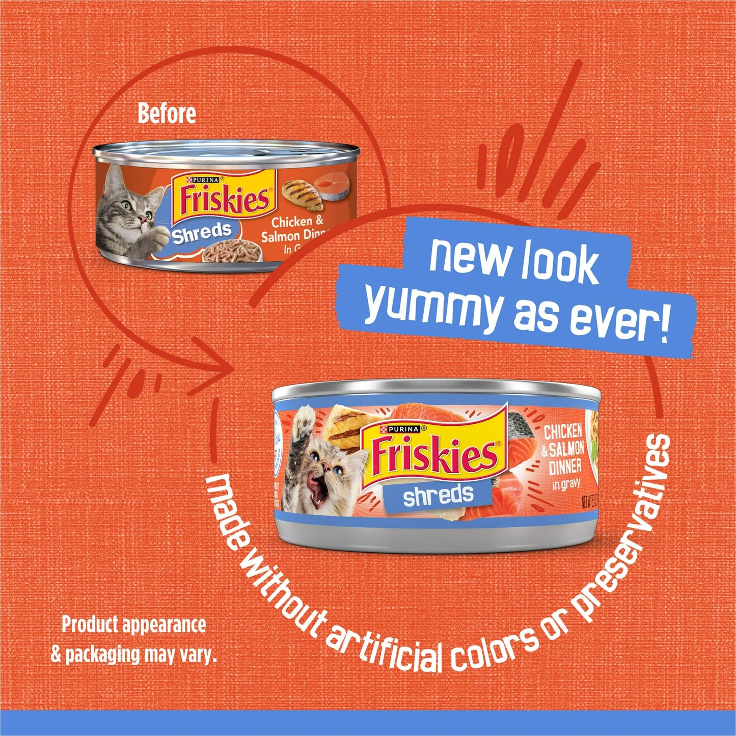 (12 pack) Purina Friskies Shreds, Chicken and Salmon Dinner in Gravy, Wet Cat Food, 5.5 oz Can