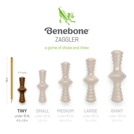 Benebone Puppy Maplestick Durable Dog Chew Toy, 2-Pack, Zaggler Bacon, Tiny